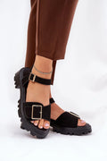 Sandales Step in style modernes plateforme boucle dorée suède écologique femmes confort talon plat été