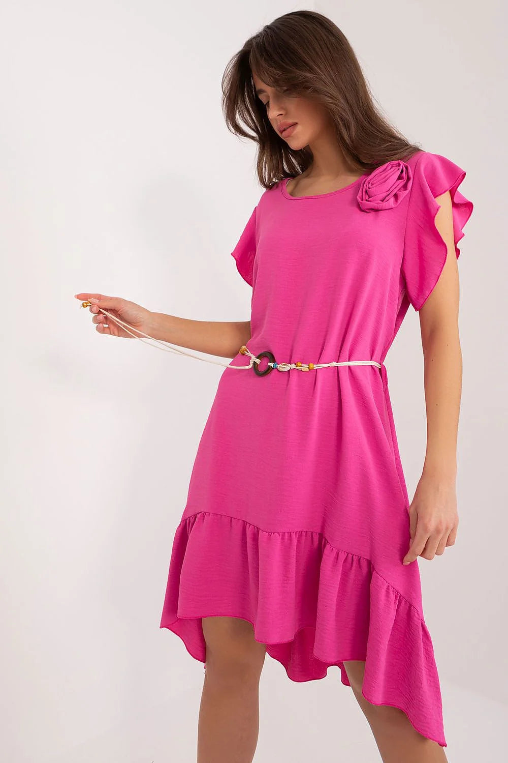 Robe printemps été robe asymétrique robe volantée robe en coton polyester robe bohème robe colorée robe rose vif robe été robe joli look robe élégante robe féminine robe décontractée robe occasionnels