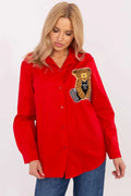 Chemise femme manches longues style casual broderie ours en peluche coton élasthanne confort polyvalente mode moderne coupe ample élégance originalité
