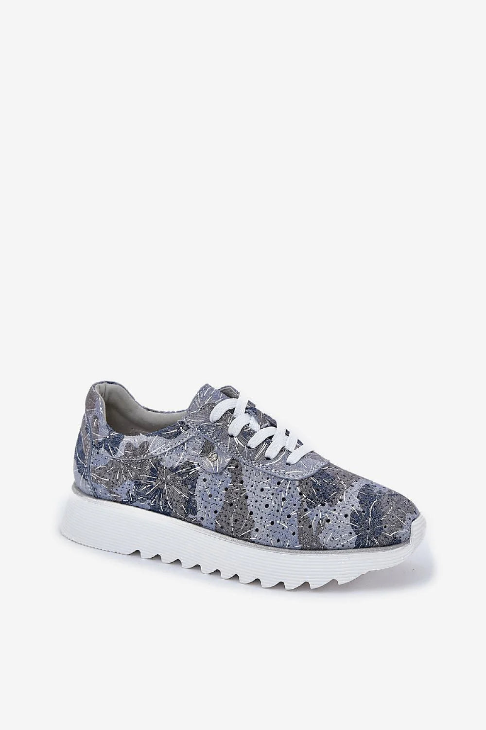 Chaussures de sport modernes pour femmes design élégant floral abstrait bleu gris tige perforée semelle pailletée confort durabilité