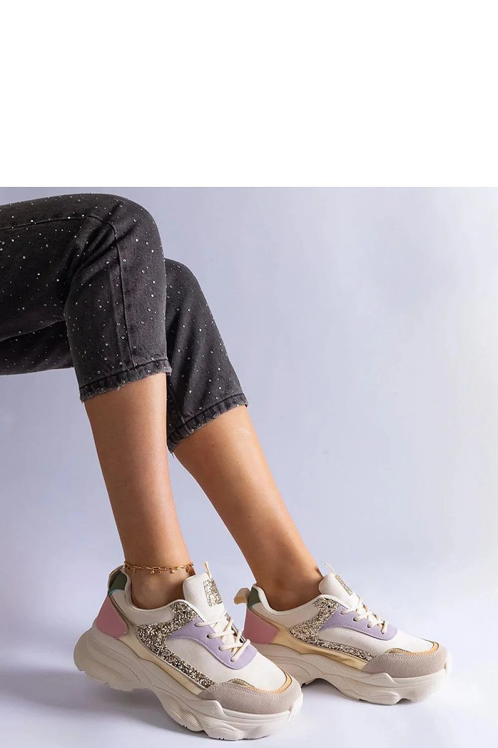 Baskets en cuir moderne tendance pailletées semelle épaisse confort quotidien look sportif élégant casual