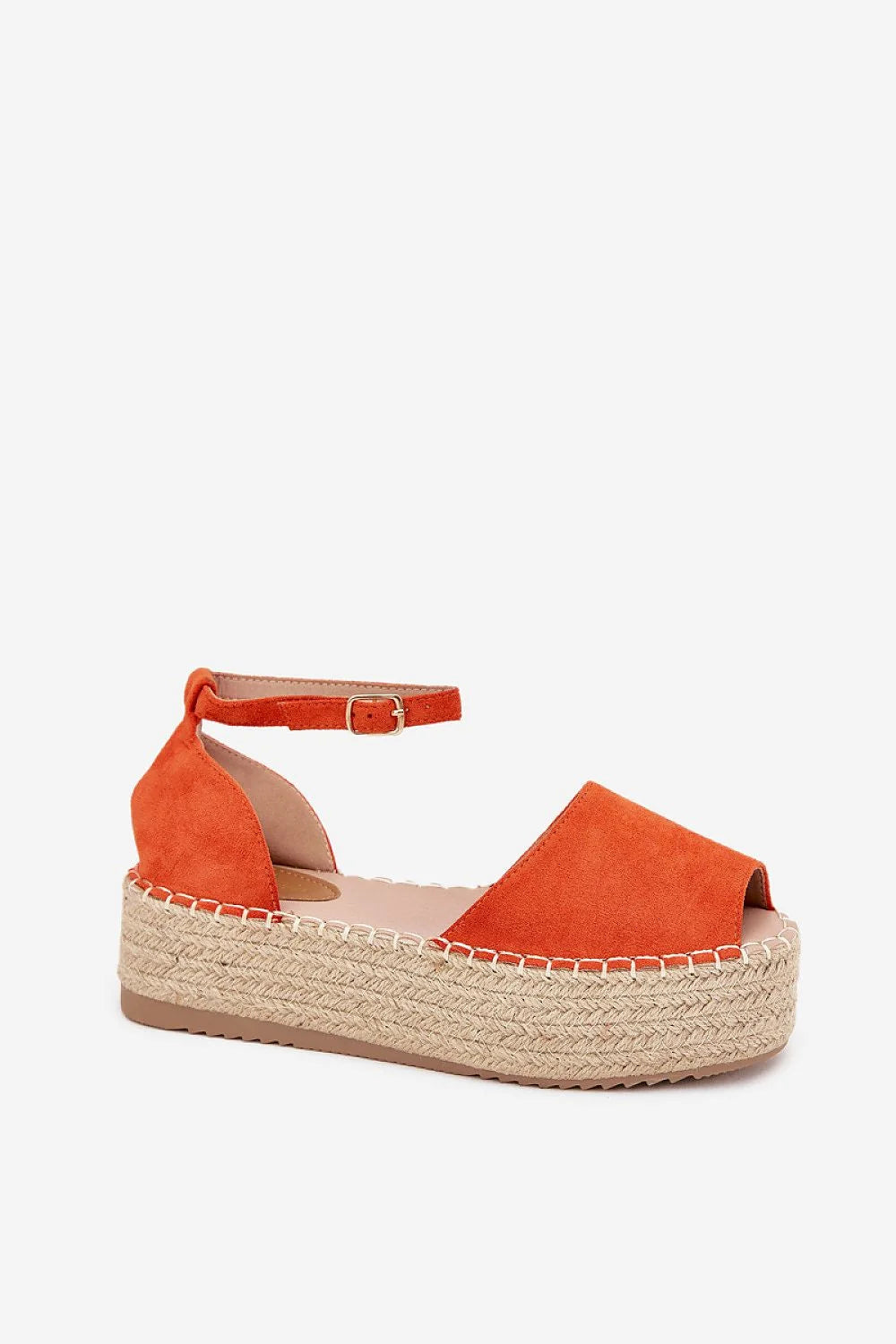 sandales espadrilles femme plateforme suédine orange vif bout ouvert bride cheville réglable boucle métallique semelle tressée jute crantée caoutchouc confort