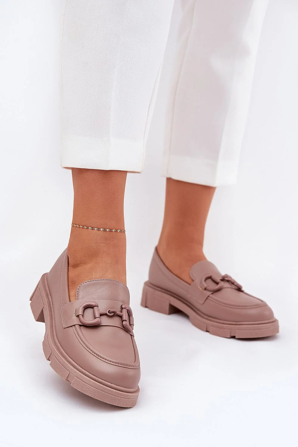 Mocassins Step in style femmes design moderne élégant cuir artificiel taupe semelle épaisse talon bas 3.5 cm confortable quotidien occasion semi-formelle