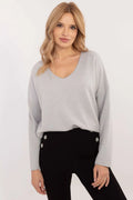 Pull femme Chandail Italy Moda design moderne matière douce couleur grise longueur standard manches longues col V élasthanne viscose