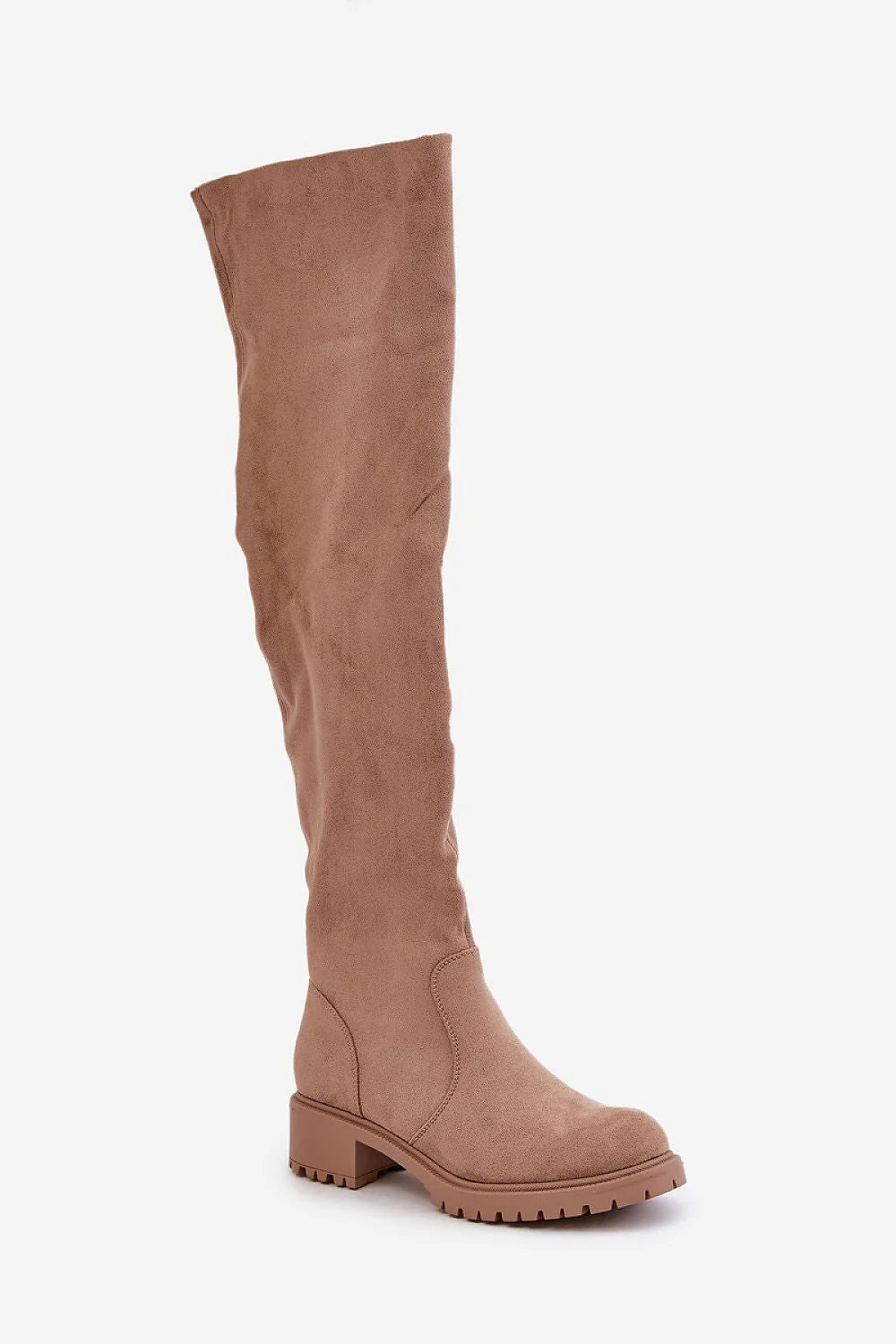 Bottes cuissardes suédine taupe élégantes éco-responsables modernes confortables automne hiver mode féminine chic