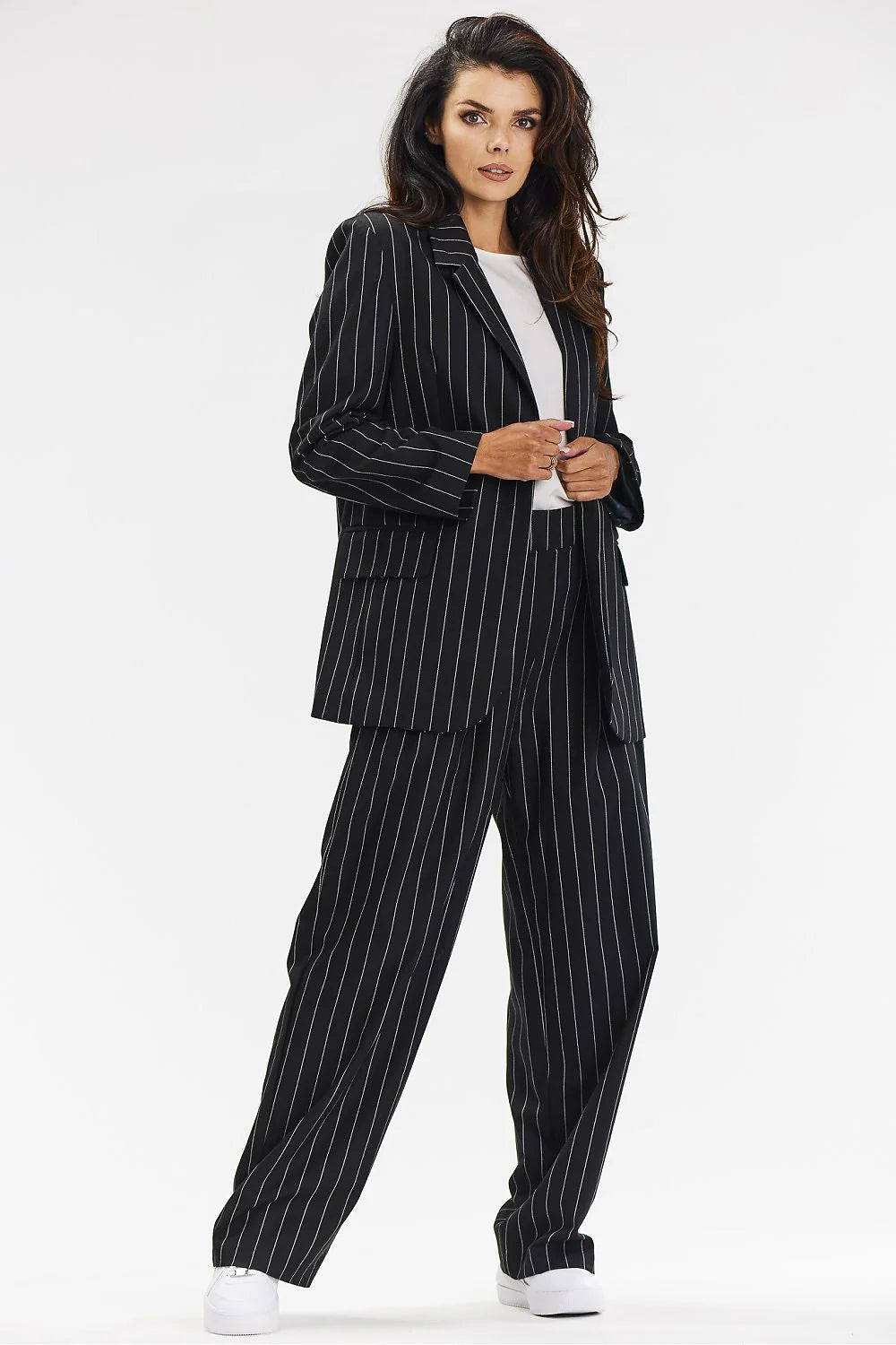Pantalon femme awama large rayures noires et blanches haut taille élastique viscose occasion bureau quotidien