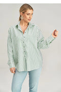 Chemise manche longue asymétrique rayures verticales polyester viscose femme taille S/M L/XL style casual chic