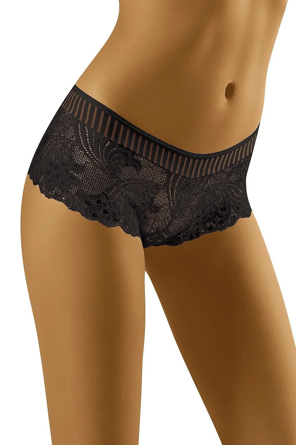 Shorty culotte dentelle sexy noir transparent élégant motif floral taille basse lingerie tendance femme