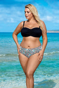 Maillot bain deux pièces lorin haut bandeau bas bikini noir motifs géométriques multicolores coupe standard souplesse ajustement personnalise