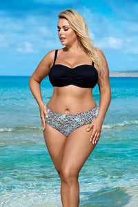 Maillot bain deux pièces lorin haut bandeau bas bikini noir motifs géométriques multicolores coupe standard souplesse ajustement personnalise