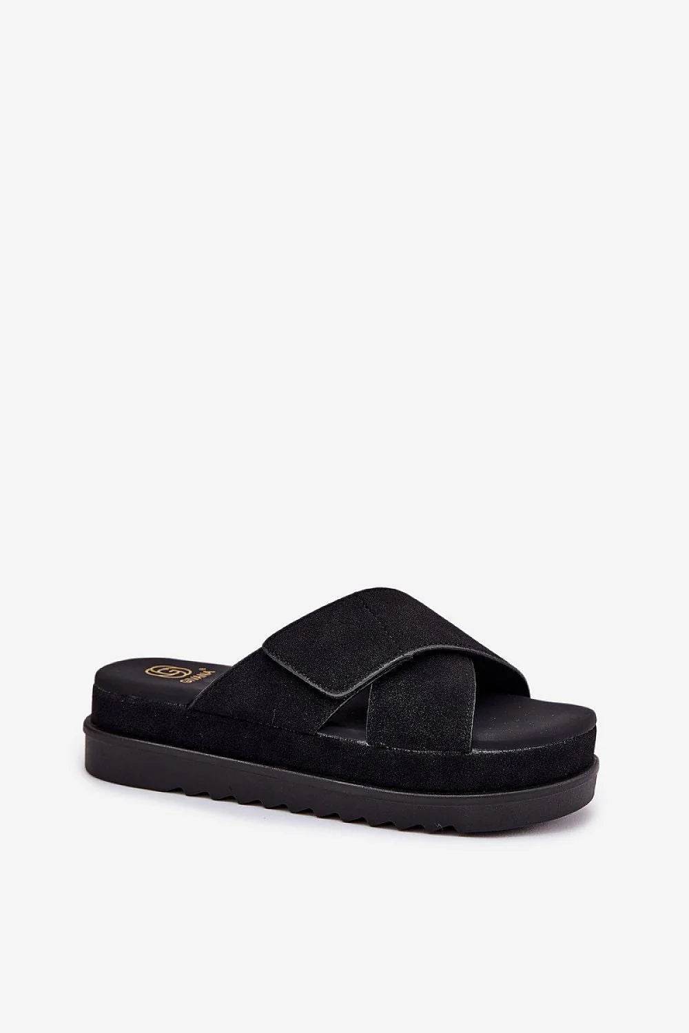 Sandales femmes modernes style décontracté suédine noire bride croisée semelle épaisse plateforme talon ouvert été