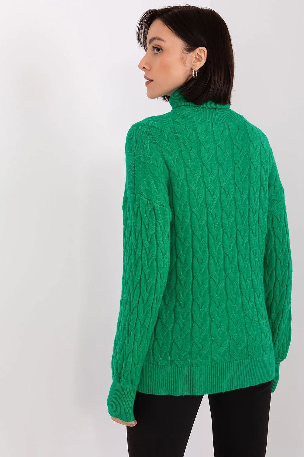 Pull col roulé tricot torsadé vert vif femme manches longues coupe ajustée pull tricoté mode intemporelle
