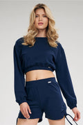 Ensemble deux pièces femme sweat-shirt crop top et short taille haute couleur navy blue