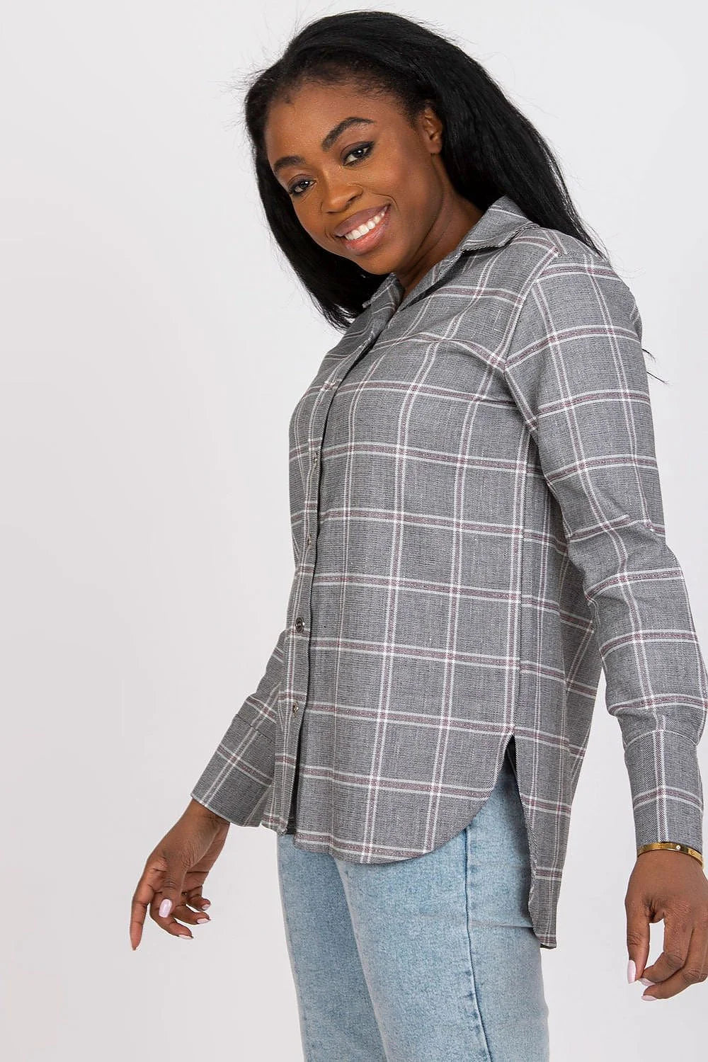 Chemise manche longue Lakerta élégante classique intemporelle carreaux rose blanc gris coton élasthanne viscose femmes