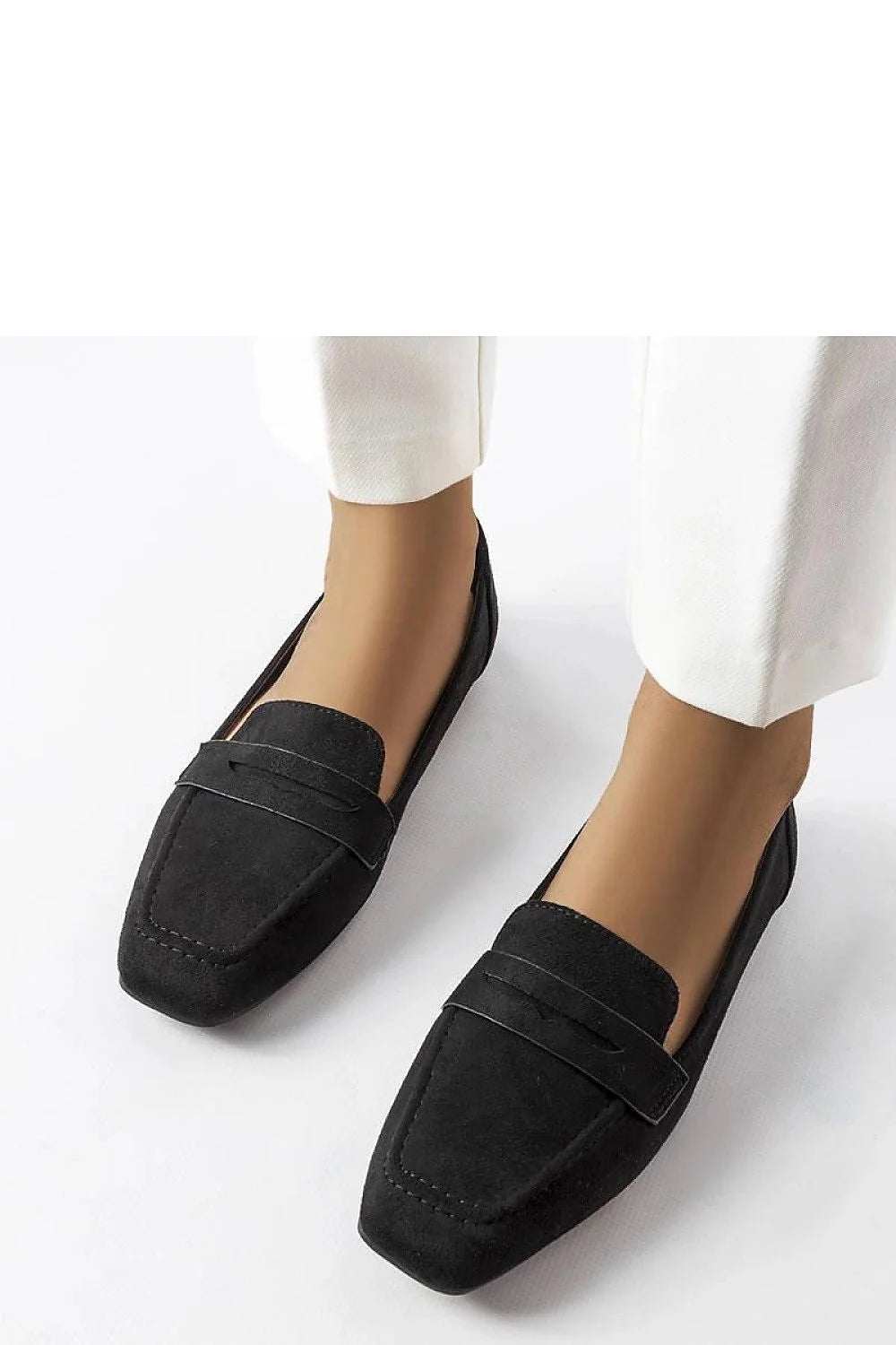 mocassins femme Solea simili cuir noir suédine bout carré empeigne bride décorative penny semelle plate talon bas confort