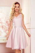 Robe de cocktail Numoco élégante sans manches décolleté en V jupe évasée rose poudré femme soirée occasion spéciale