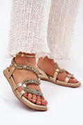 Sandales dorées femmes style serpent pierres perles cuir artificiel semelle anti-dérapante occasion estivale chic