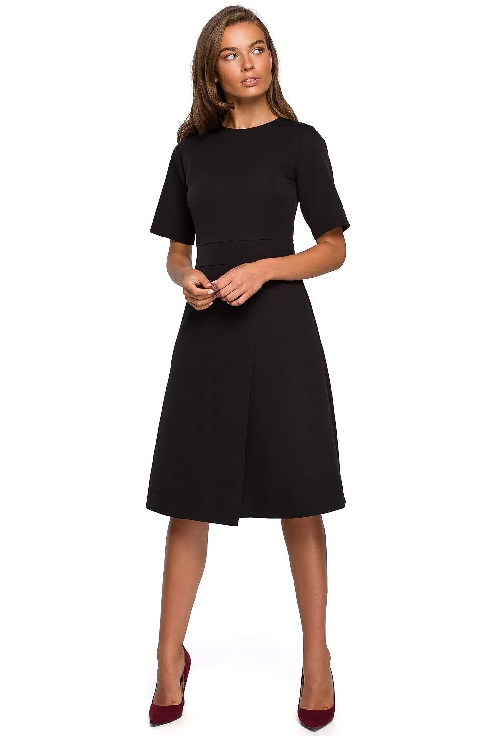 Robe élégante polyester rouge vif fit and flare manches mi-longues pour occasions formelles féminines