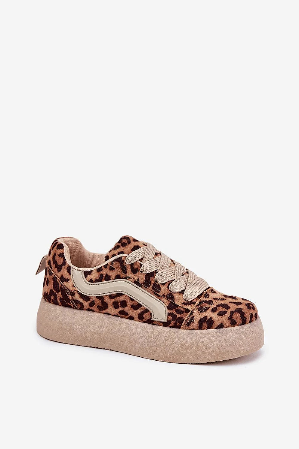 Chaussures de sport féminines baskets motif léopard suède écologique confort plateforme semelle épaisse beige