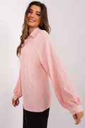Chemisier Lakerta chemisier femme couleur rose pâle texture gaufrée polyester elastane coton manches longues ample col classique