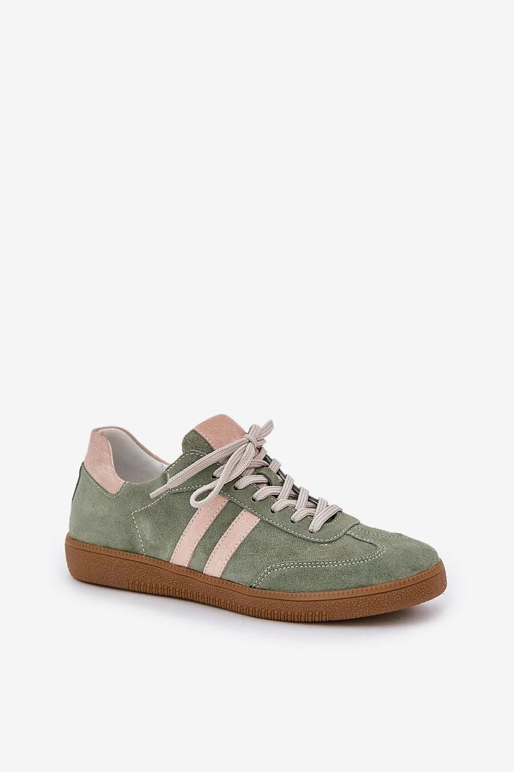 Chaussures de sport femmes daim naturel style moderne confortable couleur vert sauge rose pâle