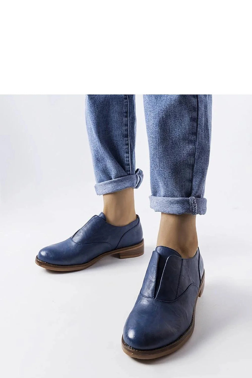 Chaussures pour femmes Derby style sans lacets cuir lisse bleu foncé coupe basse élégante confortable respirante occasion quotidienne semi-formelle