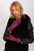 Gants élégants pour femmes en cuir bordeaux avec broderie fleur et boutons décoratifs, manches ajustées, style moderne et durable