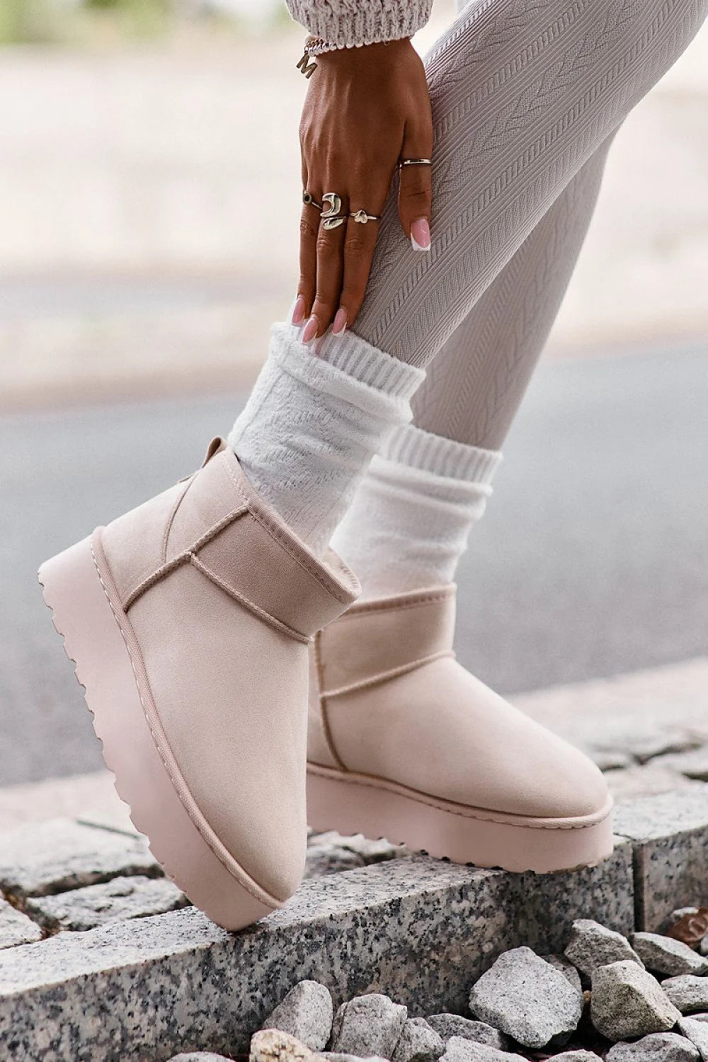 Bottines en daim à plateforme bottes de neige Step in style mode automne-hiver fourrure synthétique cuir suédé femmes
