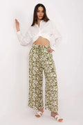 Pantalon femme décontracté viscose vert olive blanc taille haute coupe ample pantalon large imprimé floral abstrait