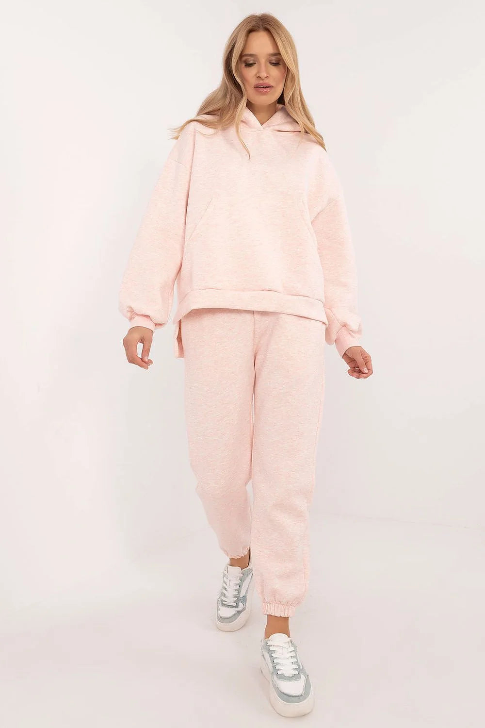 Ensemble casual femme sweat à capuche et pantalon joggers rose pâle coton polyester confortable tendance
