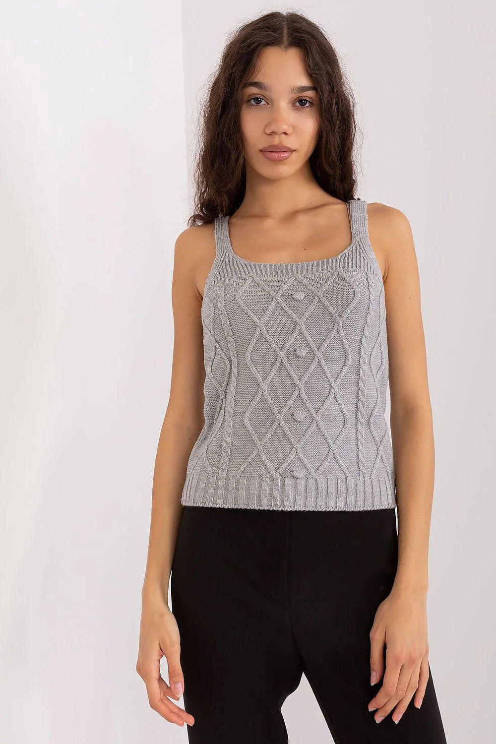 Ensemble tricot Twinset Badu pour femme, débardeur losanges cardigan manches longues, gris élégant, confortable, occasion décontractée, style moderne
