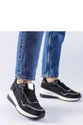 Baskets mode femmes design moderne élégant matelassé noir tige basse lacets métalliques semelle contrastée occasion quotidienne soirées urban style