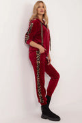 Ensemble velours Italia Moda femme veste capuche pantalon taille haute imprimé animal bordeaux matériaux luxueux mode tendance confort
