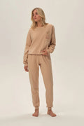 Ensemble Henderson pour femme coton doux survêtement Noel poche manches longues taille elastique beige confection soignée détente maison