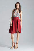 Jupe évasée polyester rouge bordeaux chic et élégante taille ajustable femme mode tendance moderne