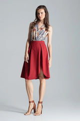 Jupe évasée polyester rouge bordeaux chic et élégante taille ajustable femme mode tendance moderne