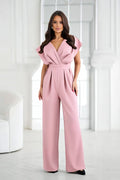 Combinaison élégante pour femme en Polyester Bicotone manches flottantes taille ajustable couleur rose poudré