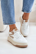 Chaussures de sport modernes pour femmes baskets cuir artificiel blanc beige perforées plateforme 4 cm confortable