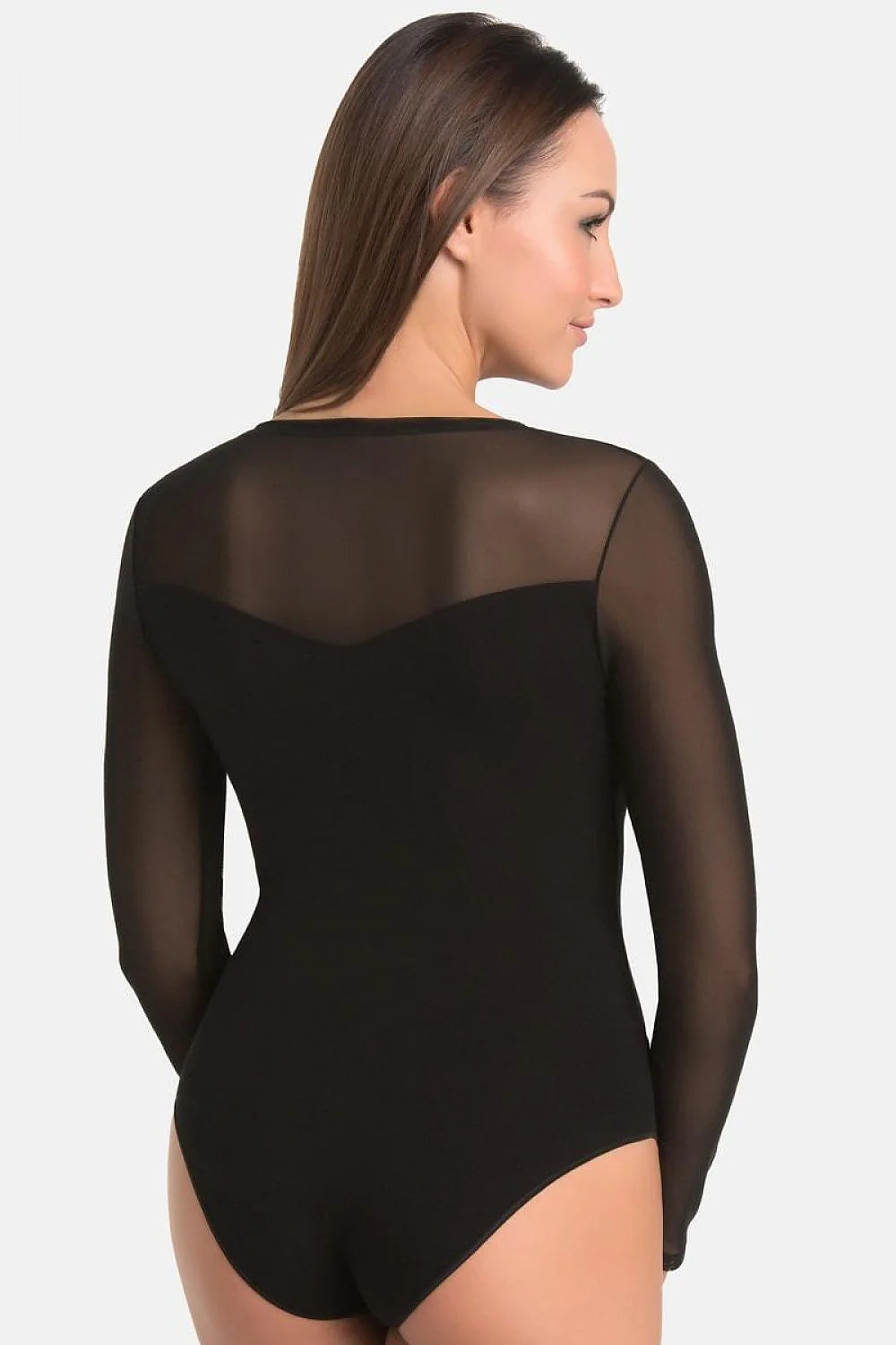 Set de deux bodys pour femme, manches longues, style élégant, matières stretch et mesh, couleurs noire et blanche, coupe ajustée, occasions habillées et quotidiennes