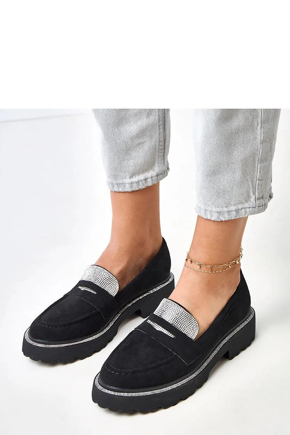 mocassins femme cuir suédé écologique souple empeigne strass argentés bordure semelle épaisse crantée antidérapante plateforme talon stable confortable casual chic