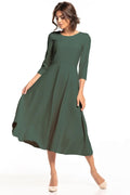 Robe élégante femme polyester élasthanne vert foncé ajustable mi-longue silhouette raffinée mode intemporelle