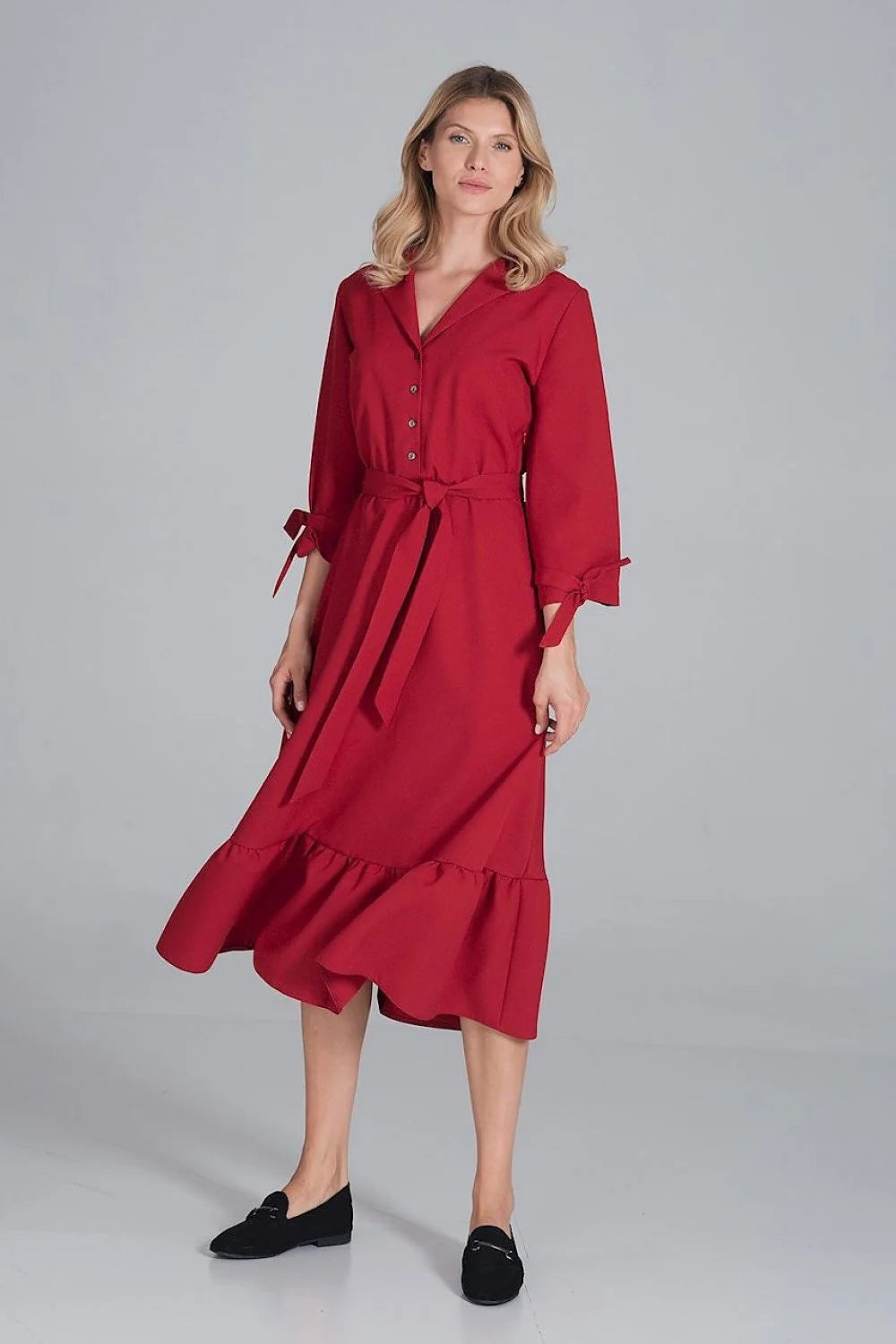 Robe élégante en polyester bleu ciel, style décontracté chic, manches longues, ceinture pour femme
