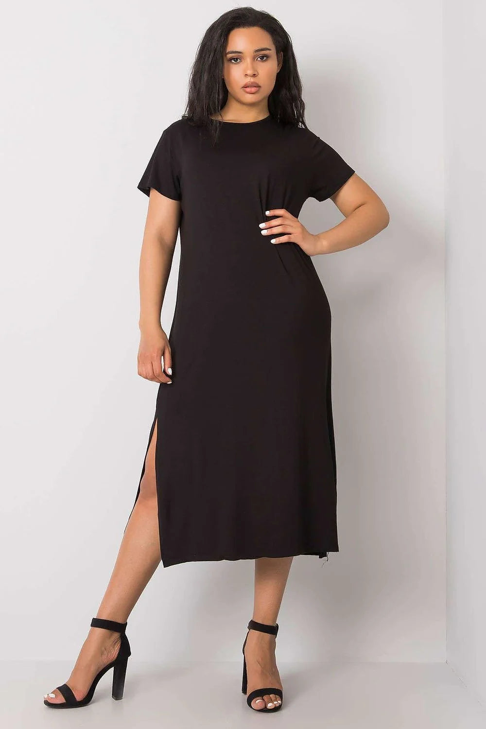 Robe d'été taille plus manches courtes robe bordeaux fente latérale mi-longue viscose elasthanne femmes confortable