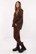 ensemble femme casual sweat capuche molleton chocolat broderie ajourée florale strass dentelle poches latérales pantalon fuselé viscose elasthanne