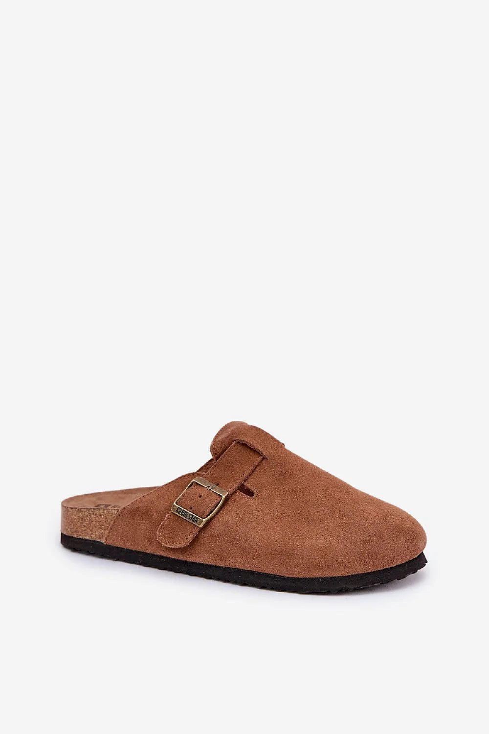Sandales féminines en daim naturel brun style casual-chic avec bride et boucle métallique, confortable et polyvalente
