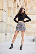 Jupe courte animalière en daim imprimé léopard, style cargo, crop top noir, ensemble moderne femme