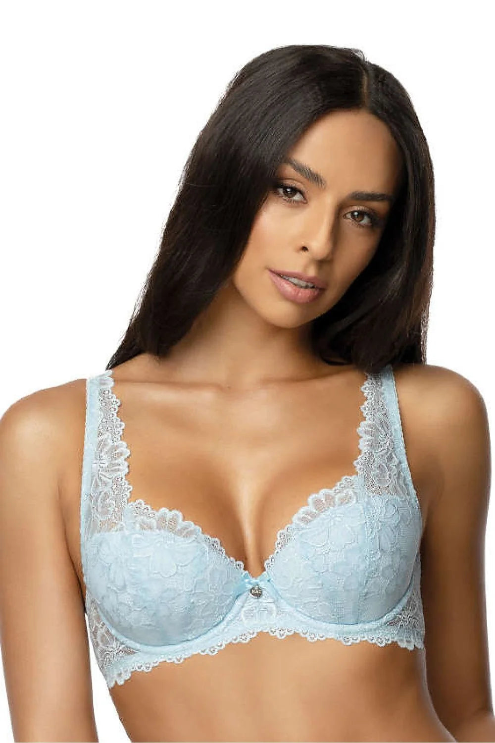soutien gorge balconnet pushup dentelle bleu ciel floral rembourré bonnets moulés armatures galbe maintien confortable bretelles larges réglables bijou