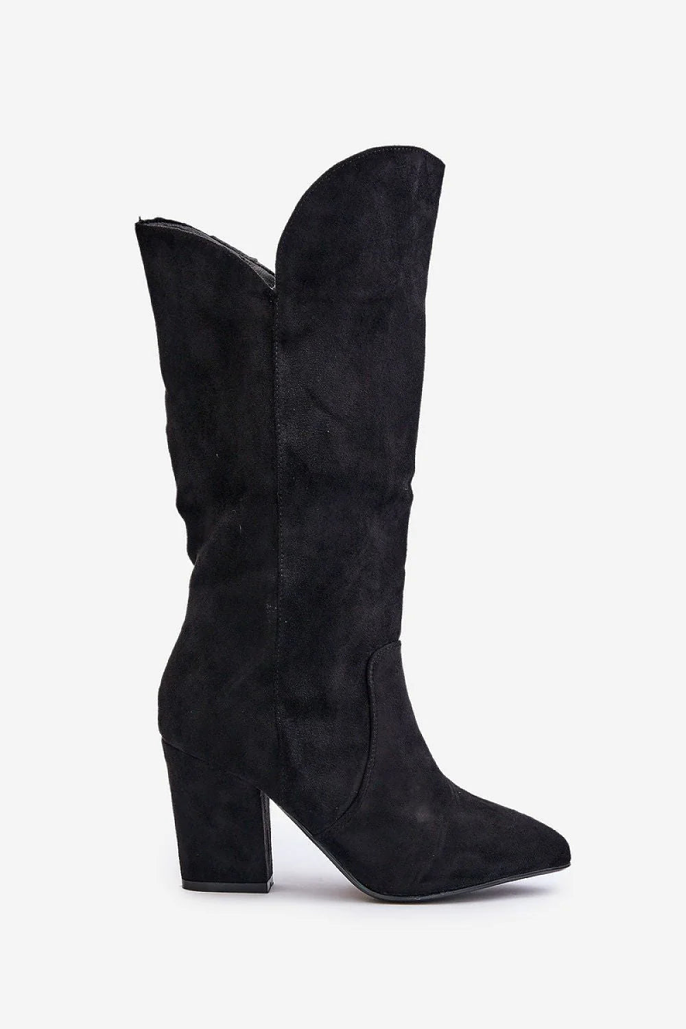 Bottes en suédine noire à talon épais hauteur 32 cm design sophistiqué pour femmes automne hiver occasionnels formelles