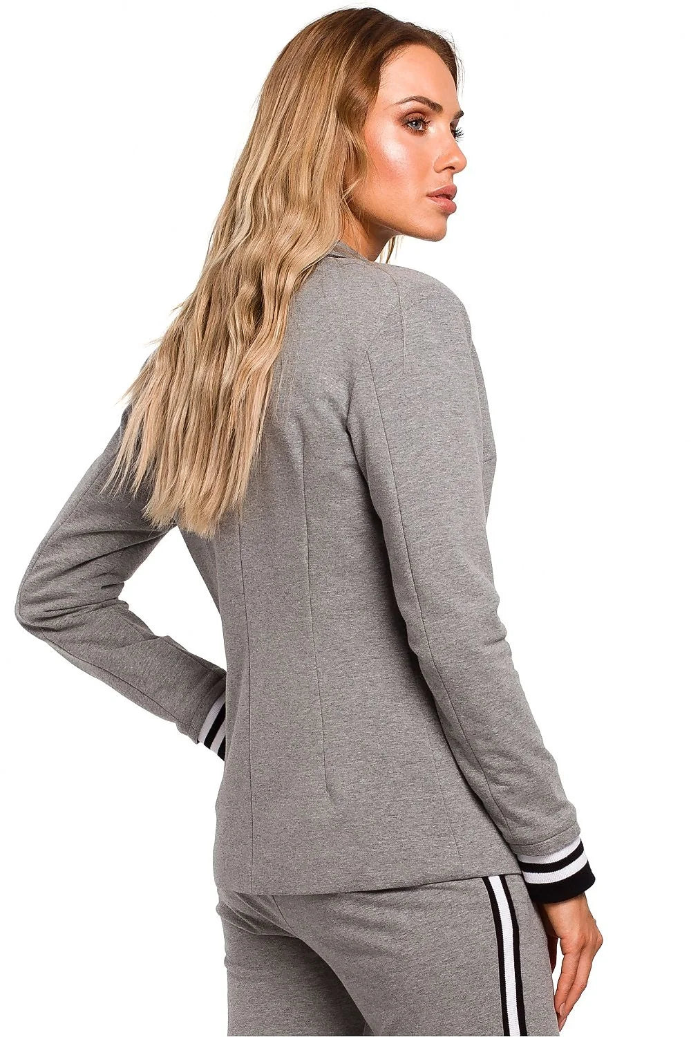 Blazer femme tissu camel moderne élégant manches rayées chic décontracté coupe ajustée mode tendance
