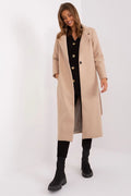 Manteau Och Bella long élégant femme style classique beige coupe droite col revers poches latérales polyester doublure chaude